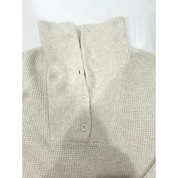Aerie Beige Cozy Up Oversized Waffle Knit Button Sweater- Size XXL - Picture 5 of 9